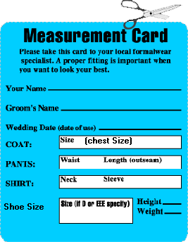 Measurements for North Hollywood Tuxedo Rentals